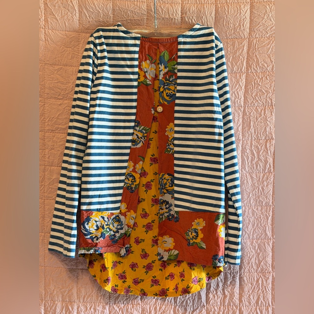 Matilda Jane 435 Striped Shirt blue, yellow and red are the main colors